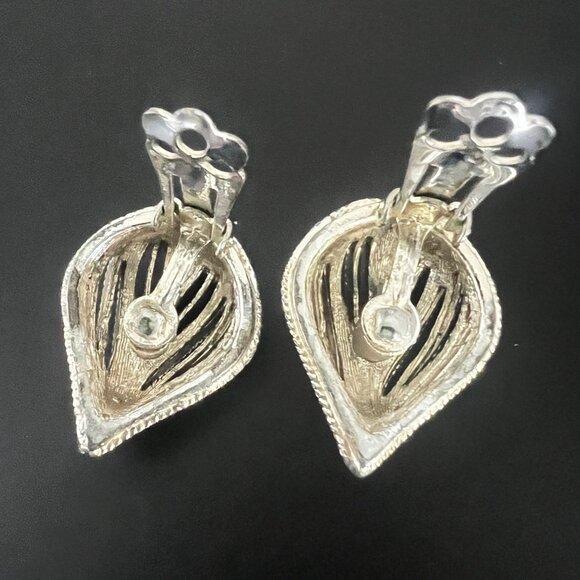 Vintage Coro Silver Tone Clip-On Earrings Teardrop Design Hot Air Balloon - Picture 8 of 11